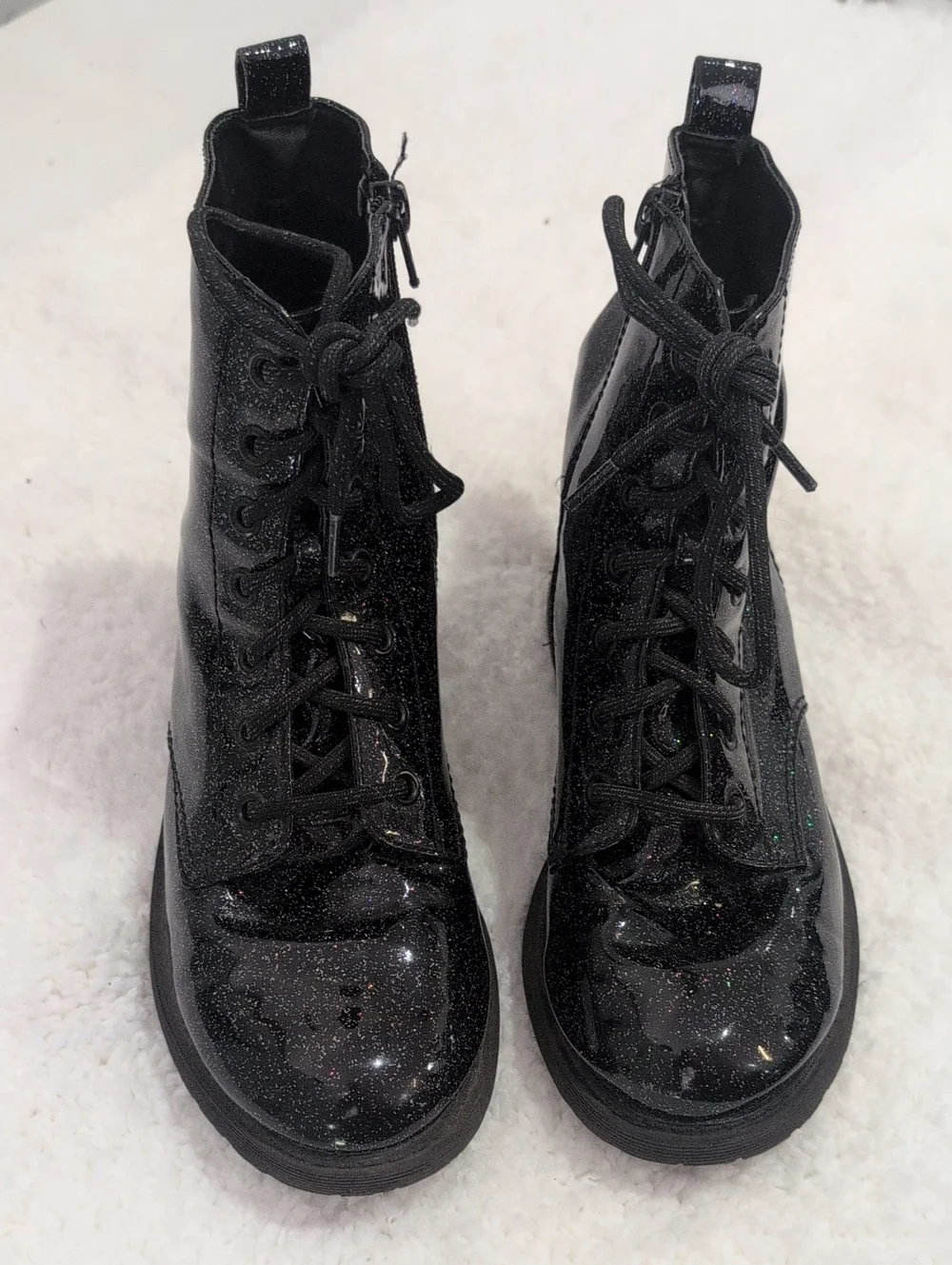 Black Glitter Lace-Up Girl's Boots